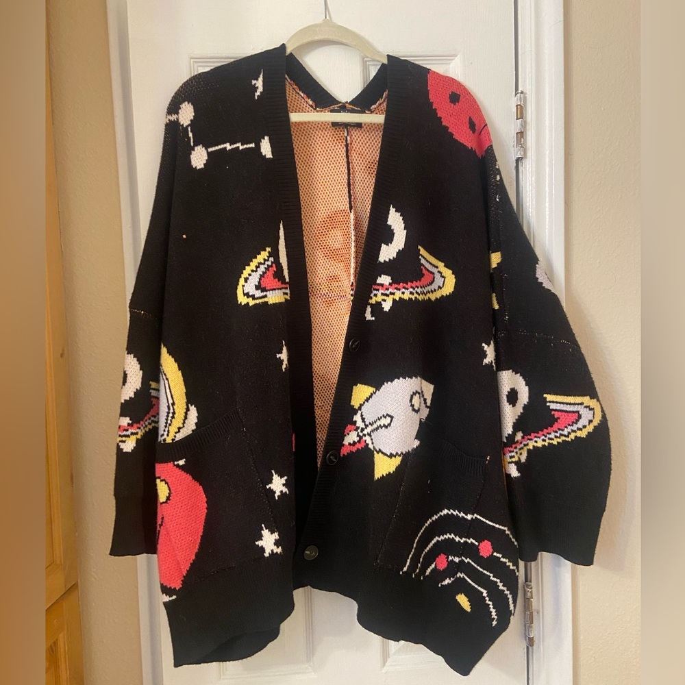 Dressed in LALA Space Oversized Cardigan size S/M astronaut rocket ying yang